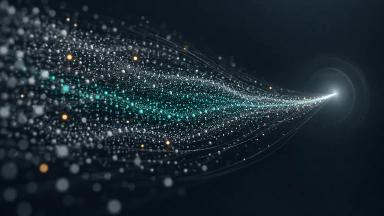 Flow of particles representing clipboard events, a few of them highlighted